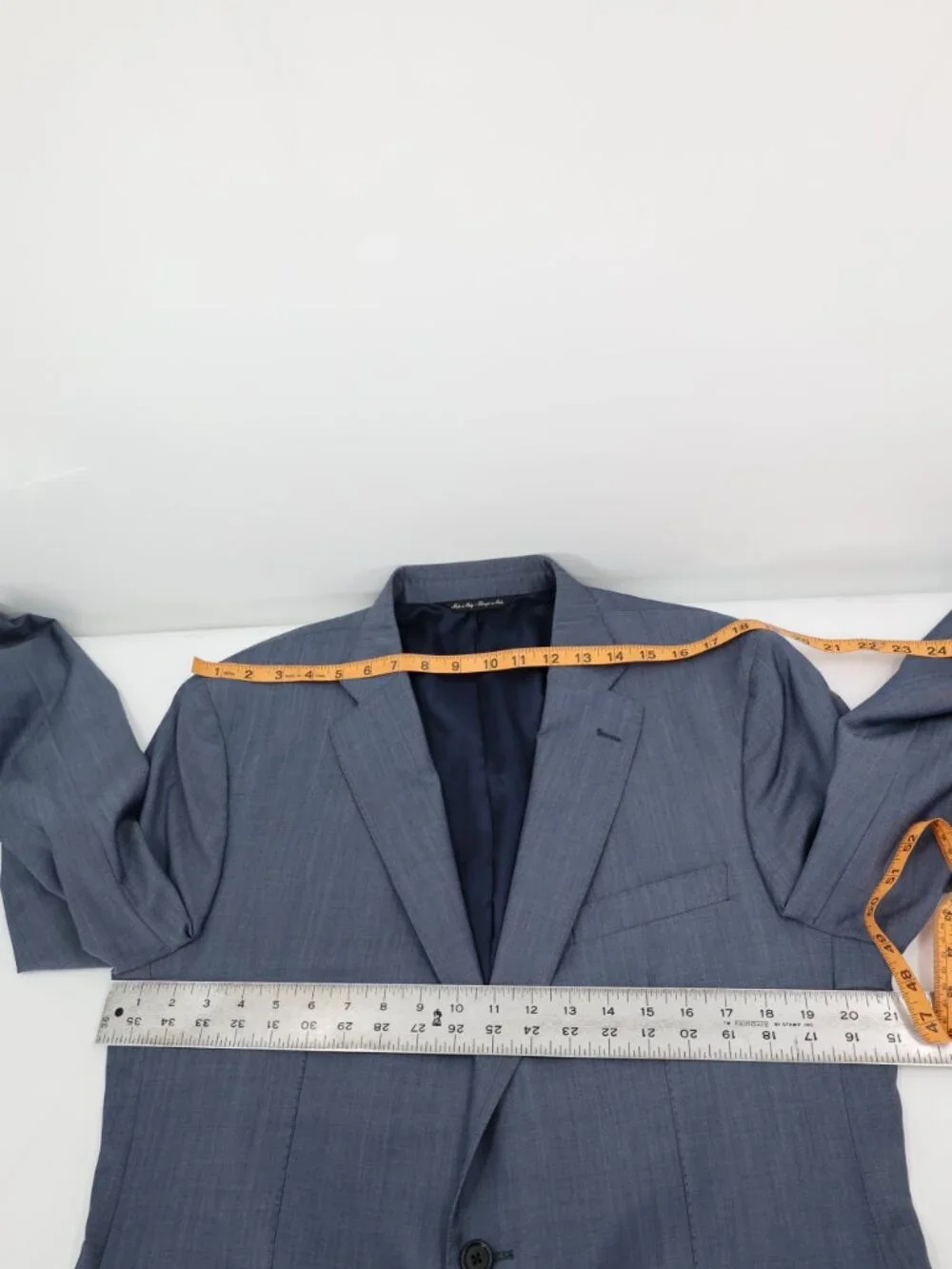 Saks Fifth Avenue Sport Coat Mens 44R Ermenegildo Zegna Wool Silk sharkskin blue